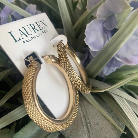 Lauren Ralph Lauren Jewelry - Ralph Lauren Gold Tone Mesh Hoops 1.5" - NWT